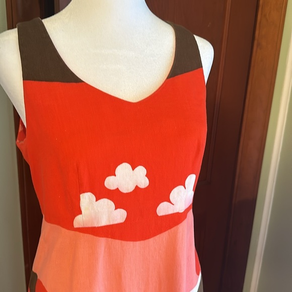 VINTAGE Red and Brown Clouds and Trees Dress, Size 40 (L) - Picture 2 of 7